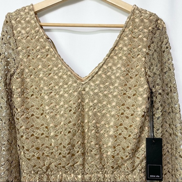 NWT-Dolce Vita Gold Lace Crochet Romper M - Picture 2 of 10